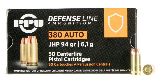 PPU Handgun Defense .380 ACP, 94gr, Jacketed Hollow Point, 50rd Box